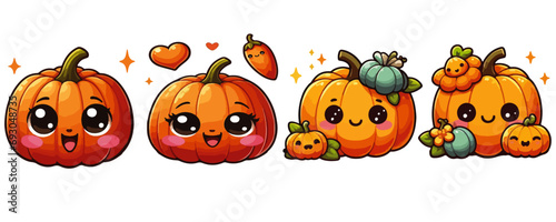 set of cute Pumpkin vector on white background,happy Halloween pumpkins. 