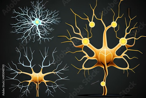Illustration of a human nerve cell with neurons and nervous system