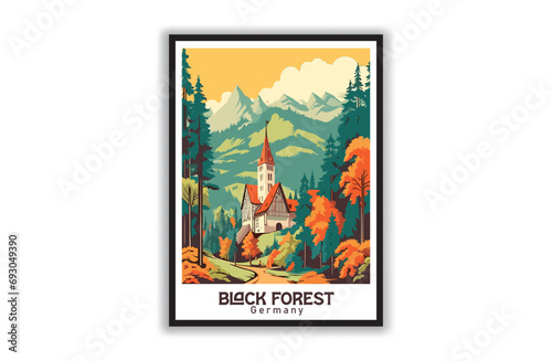 Black Forest, Germany. Vintage Travel Posters. Vector illustration, art. Famous Tourist Destinations Posters Art Prints Wall Art and Print Set Abstract Travel for Hikers Campers Living Room Decor