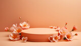 peach fuzz  pastel  podium with floral accents on peachy background, in the color of the year 2024 