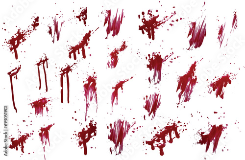 Blood paint splatter collection. red paint splashes. Halloween blood isolated background collection