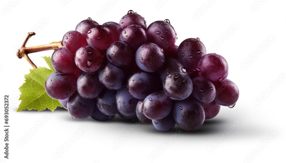 Juicy purple grape bunch, fresh and ripe, on white generated by AI