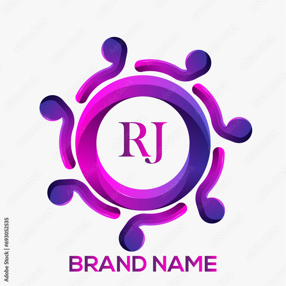 RJ logo. Letter RJ purple Logo. RJ letter logo creative design with vector graphic, RJ simple and modern logo. RJ letter logo design. RJ Logo with 3D purple Template