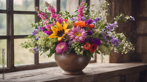 Summer Bloom: A Decorative Bouquet of Flowers in a Vase for Vibrant and Refreshing Floral Decor