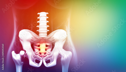 Bones of the pelvis and hip. 3d illustration photo