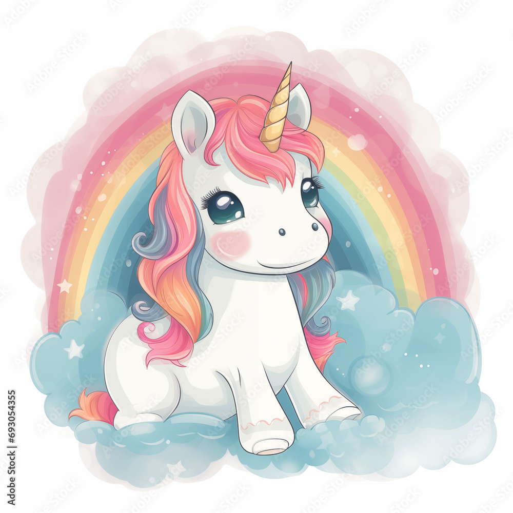 Unicorn on the clouds on the background of the rainbow Unicorn on the clouds on the background of the rainbow
