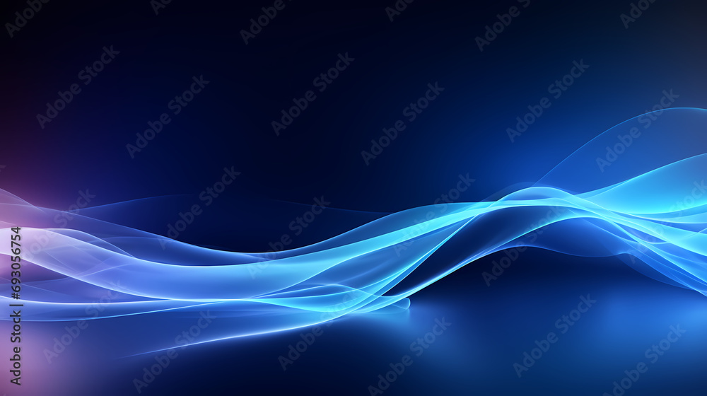 Fototapeta premium Abstract blue wave with a smooth flow and glowing particles, conveying a sense of calm and innovation