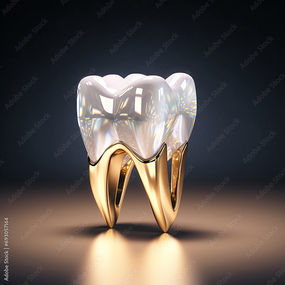 Elegant and shiny tooth logo on dark background