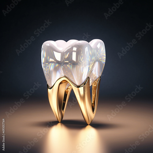 Elegant and shiny tooth logo on dark background photo