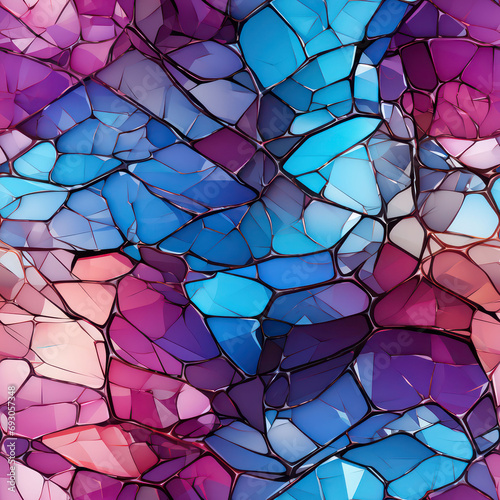 Seamless abstract cracked blue and purple texture glassy pattern background