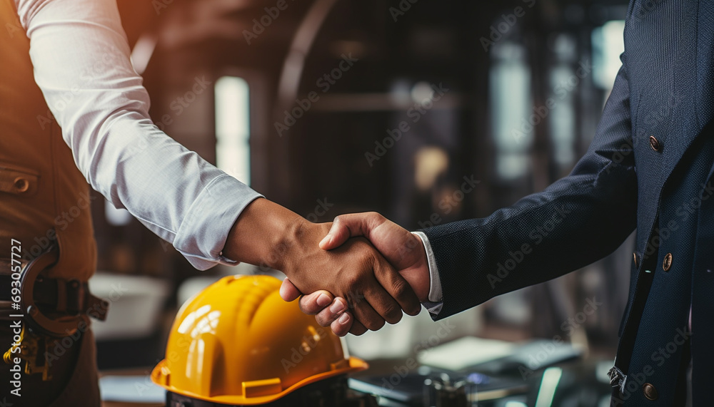 Two businessmen shaking hands in a successful agreement generated by AI Two businessmen shaking hands in a successful agreement generated by AI
