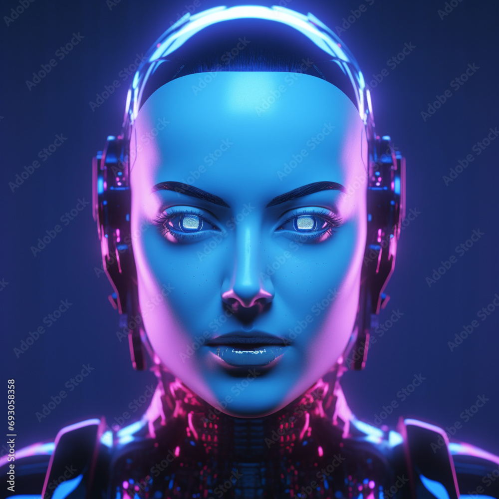 Experience the hyperrealism of a humanoid robot head in this futuristic ...