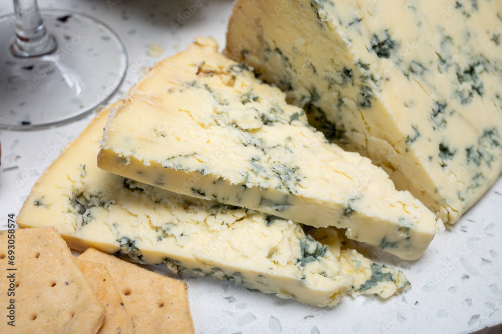 Cheese collection, English cow milk semi-soft, crumbly old stilton blue cheese Cheese collection, English cow milk semi-soft, crumbly old stilton blue cheese