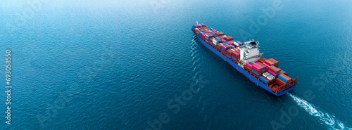 Aerial view container cargo maritime ship freight shipping by container cargo ship, Global business import export commercial trade logistic container cargo freight shipping. © Darunrat
