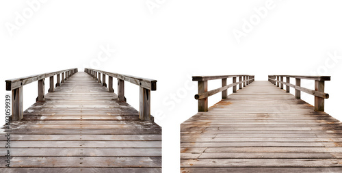 Print op canvas Set of Wooden Pier: Elementary Embankment Formed from Wood Boards, Isolated on T