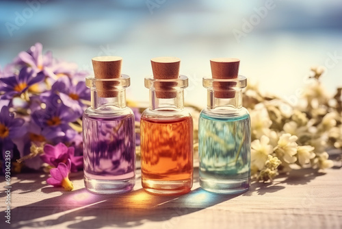 Spa. Aromatherapy essential oils  flowers  sea salt. Spa set