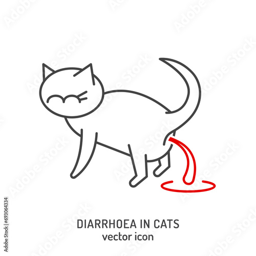Diarrhea in cats. Linear icon, pictogram, symbol. Common disease.