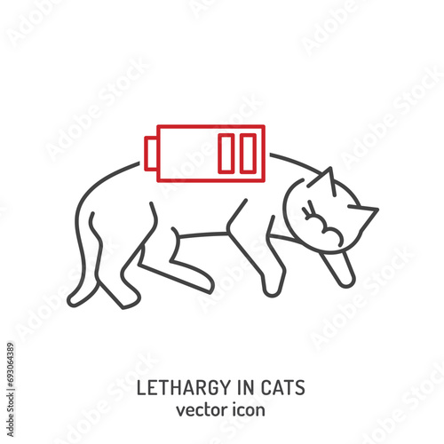 Cat fatigue and lethargy icon. Apathy in cats.
