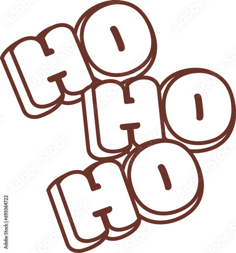 Groovy monochrome sticker with Ho ho ho text vector illustration. Cartoon isolated retro funny Christmas typography patch, hohoho invitation of Santa Claus, happy Xmas greeting element