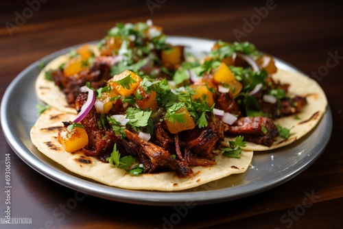 Tacos al Pastor: Spit-Grilled Pork Tacos with Pineapple, Onions, and Cilantro