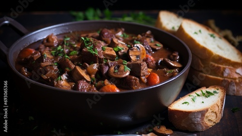 Beef Bourguignon: French Beef Stew Braised in Red Wine with Garlic and Mushrooms