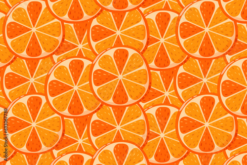 Orange fruit slices seamless pattern. Summer vitamin C vector background for paper, cover, fabric, gift wrap. Cartoon flat style
