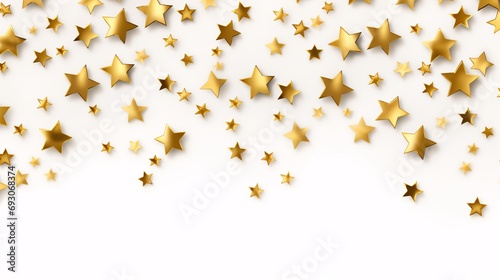 Golden stars confetti on white background. Festive concept.