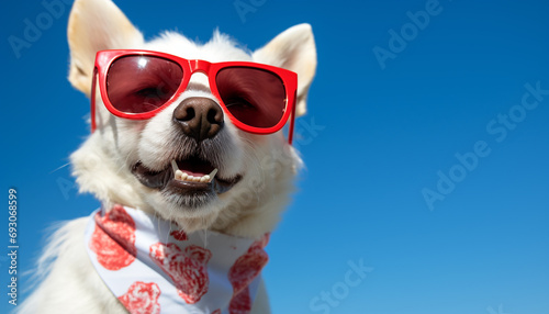Cute dog wearing sunglasses enjoys summer vacation generated by AI