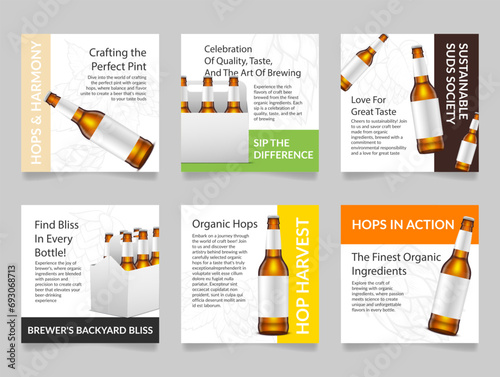 Craft beer advertising mockup brewery shop store promo poster design template set vector