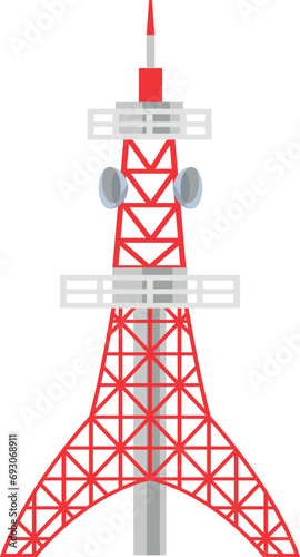 Red communication tower telecom radio construction satellite connection isometric vector