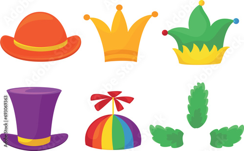 Masquerade headdress funny costume party carnival headwear set isometric vector illustration