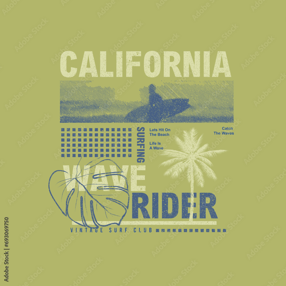 Φωτογραφία California Wave Rider summer beach surfing typography t shirt design