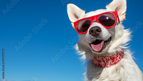 Cute puppy wearing sunglasses, enjoying the summer outdoors generated by AI