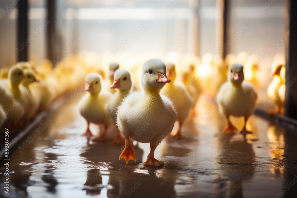 Adorable Ducklings in a Rustic Poultry Setting - obrazy, fototapety, plakaty 