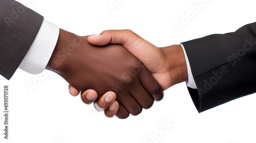 Isolated interracial handshake between two businessmen with white blank background