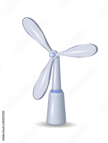 A wind turbine with long blades. The concept of renewable wind energy.
 3d vector icon. Cartoon minimalistic style.