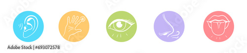 Senses line icons set. 5 five types symbols. Vector illustration set