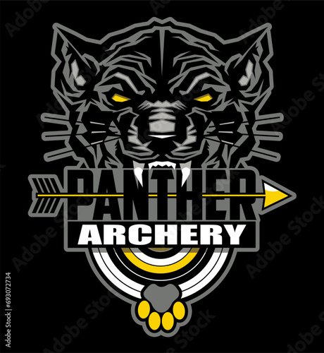 archery team design with panther mascot for school, college or league sports