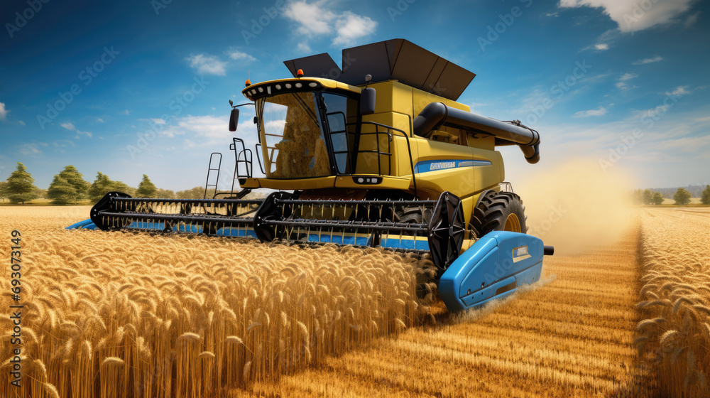Fototapeta premium ?ombine harvester harvesting wheat from the field
