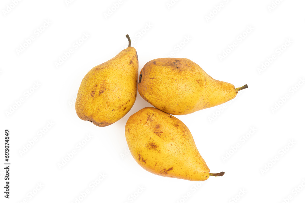 Pears on a white background, top view Pears on a white background, top view