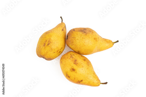 Pears on a white background, top view