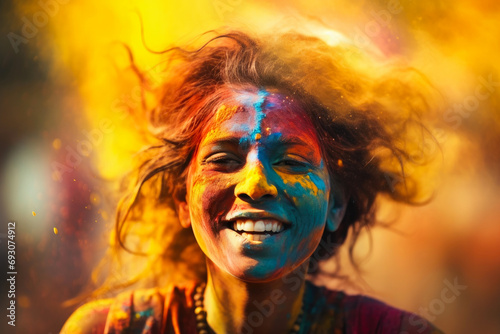 Dancing Colors  Indian Woman Celebrating Holi in Style