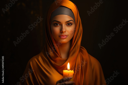 Elegant Muslim Woman Embracing Candlelight Brilliance