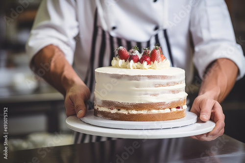 Skilled Chef Decorating Grand Wedding Dessert