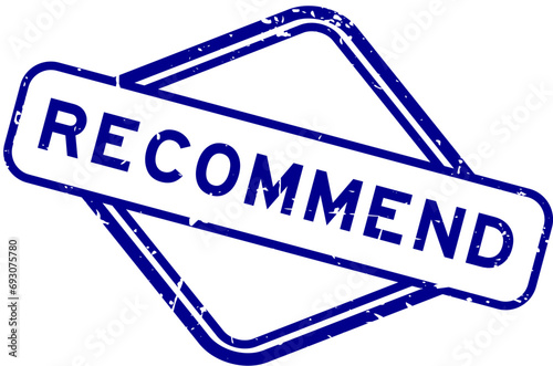 Grunge blue recommend word rubber seal stamp on white background