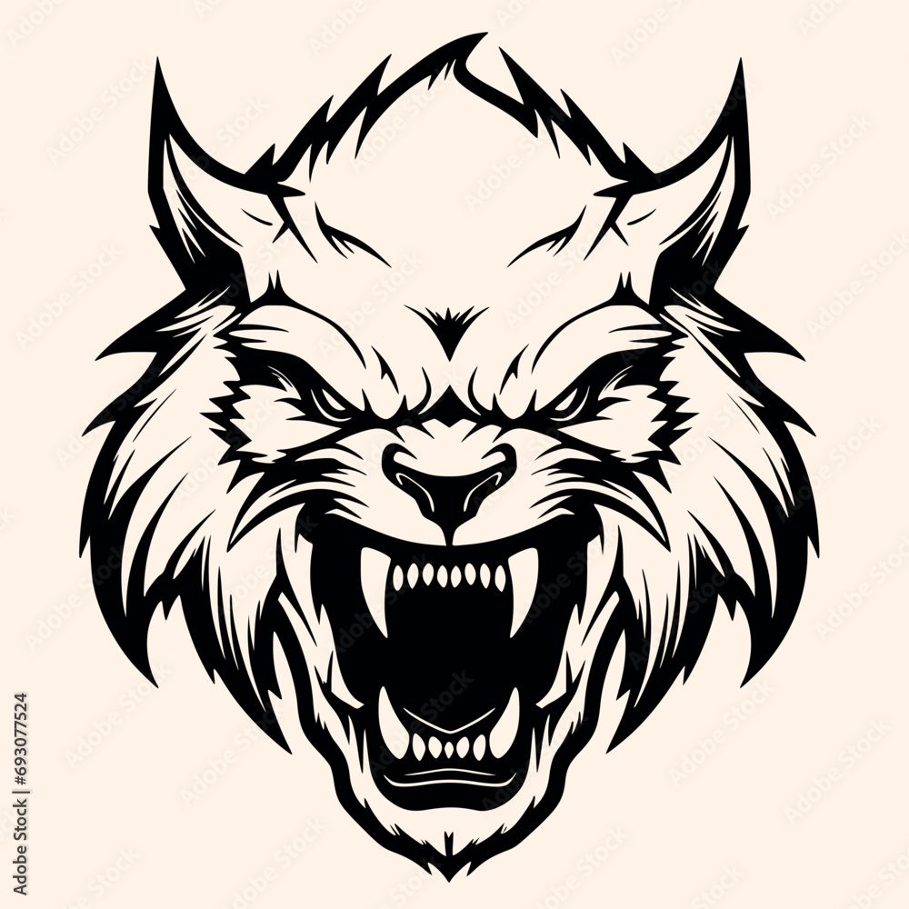 Fototapeta premium Black and White Sabretooth Silhouette Ornament Vector Art for Logo and Icon