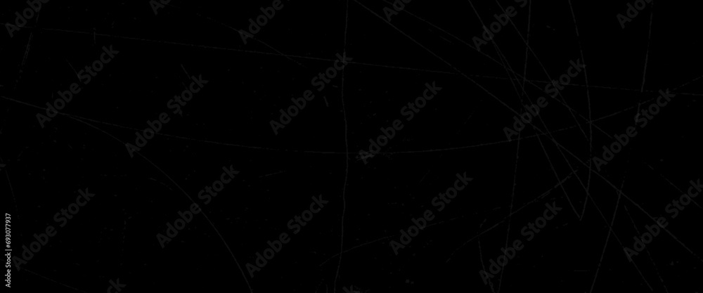Vector dust scratches isolated on a black background, abstract film noise, black texture, white scratches.