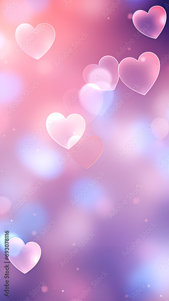 Valentine's Day background with hearts in pink, purple and blue colors.