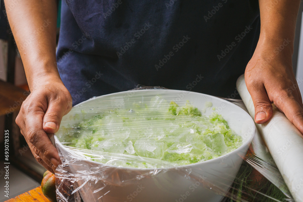 quick pickling process, wrapping with plastic wrap sweet pickle relish ingredients before refrigerating process quick pickling process, wrapping with plastic wrap sweet pickle relish ingredients before refrigerating process