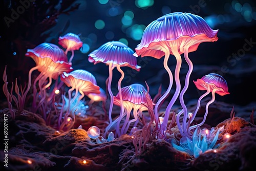 Bio luminescent mushrooms light the path